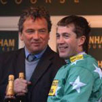 Carl Llewellyn celebrating  another winner with trainer Nigel Twiston-Davies